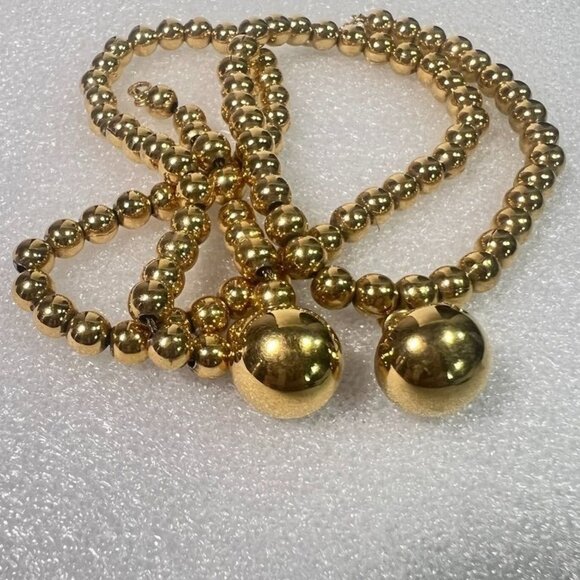 Monet Polished Gold-Tone Jewelry Beaded Necklace  with Domed Stud Earrings Set - Picture 1 of 12